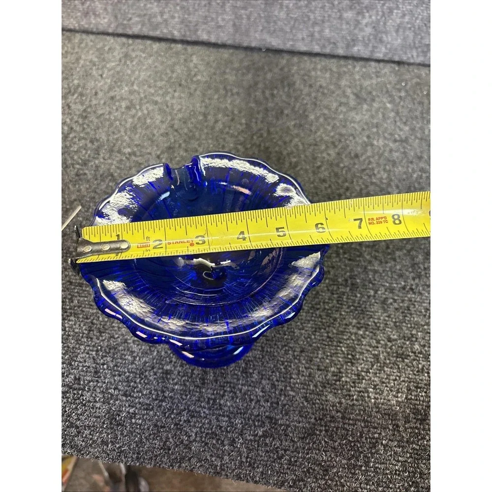 Vtg~Northwood~Koi Fish Stem Cobalt Blue Glass Compote/Candy Pedestal Dish